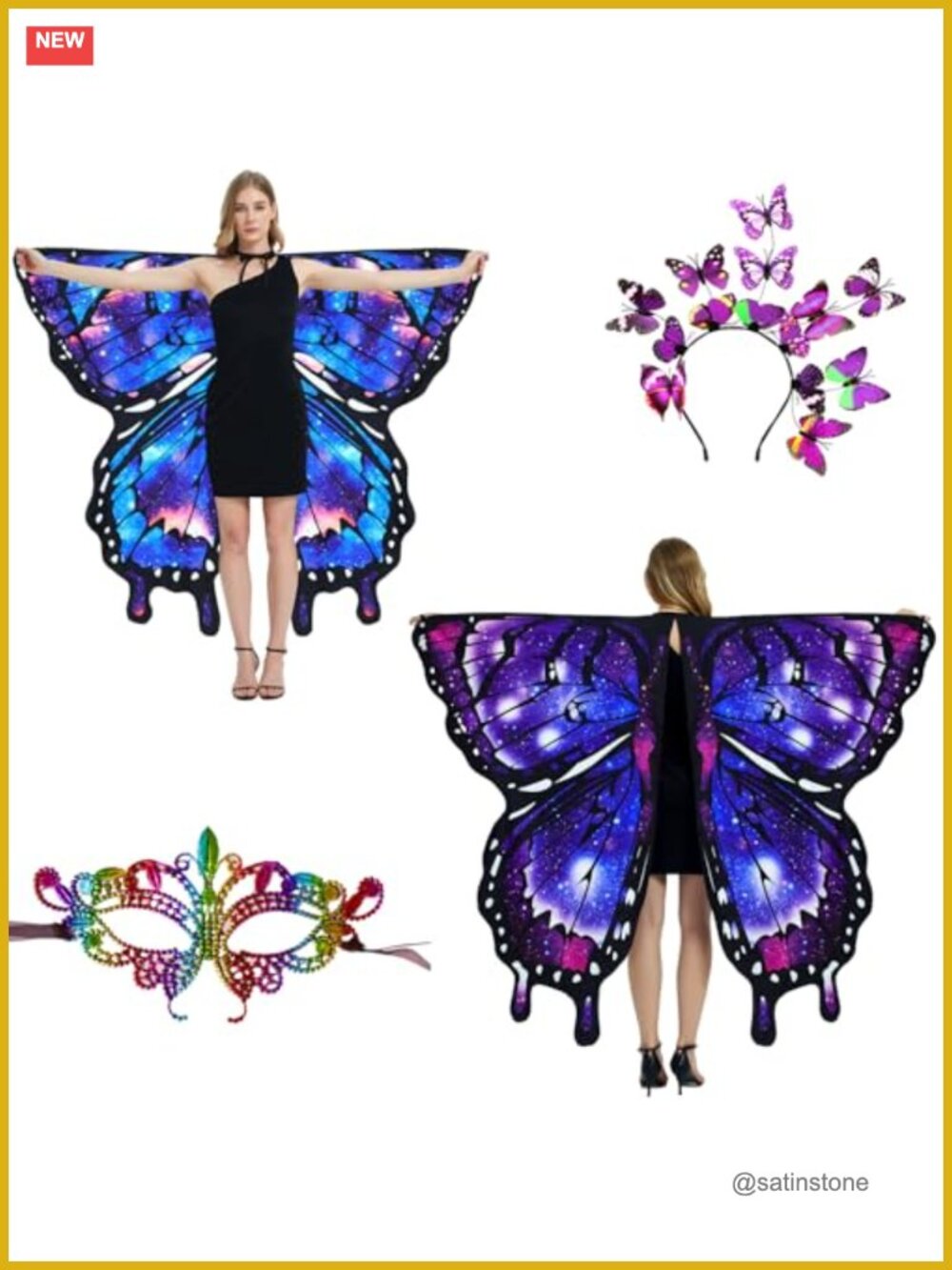 Double-Sided Butterfly Wings Fairy Costume Set with Headband & Lace Accessory